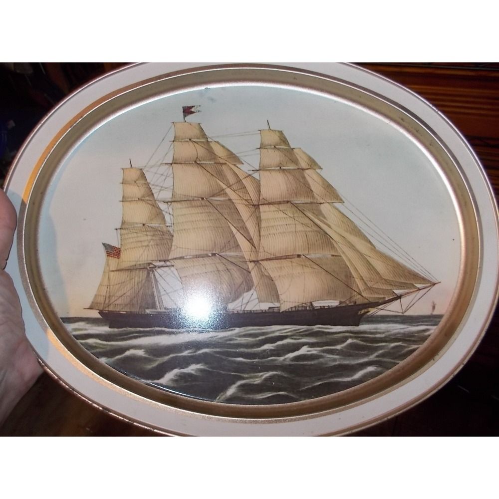 Vintage Sunshine Biscuits Clipper Ship Flying Cloud Metal Tray Currier & Ives